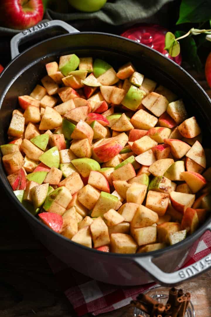 After mixing together apple butter ingredients in a large pot. 