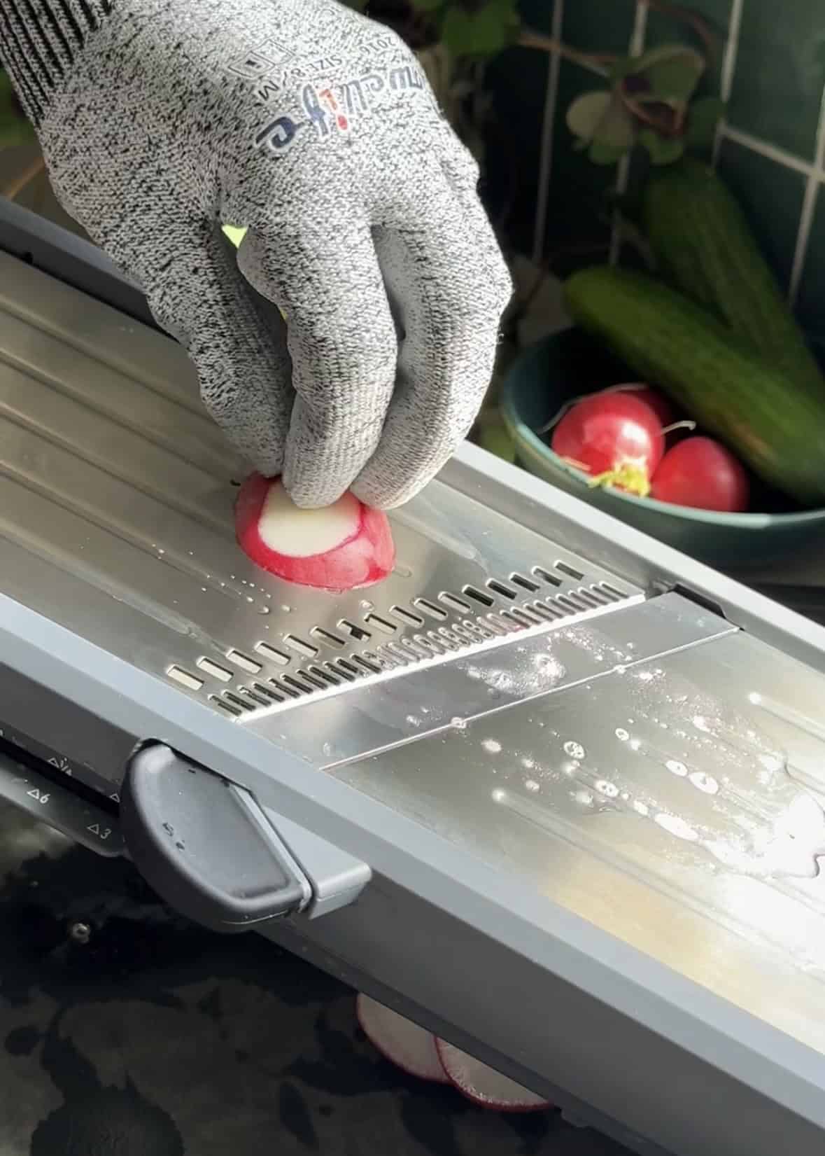 cut proof glove on mandoline.