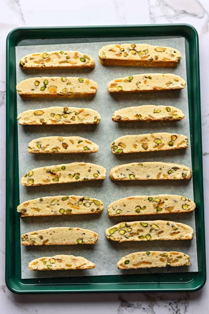 Biscotti after slicing and before second bake.