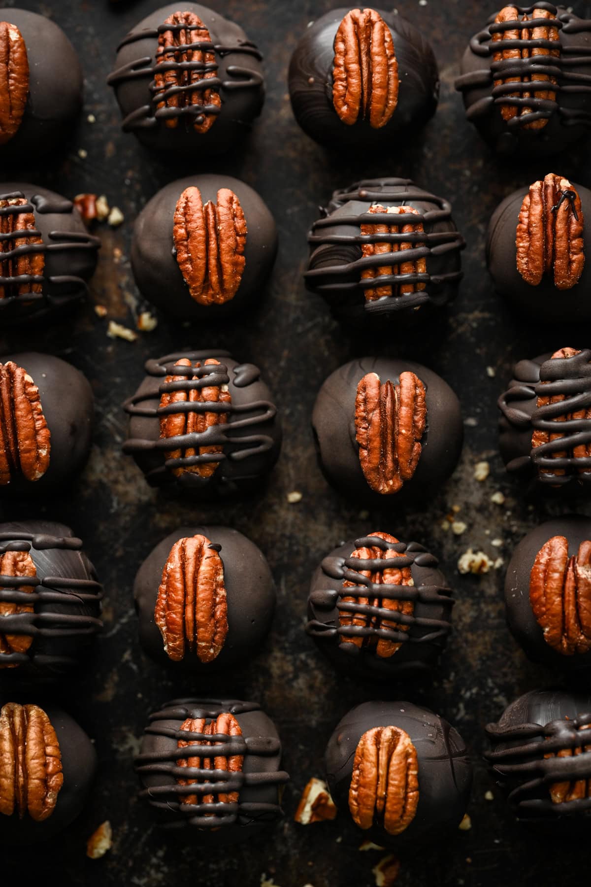 Overhead view of bourbon balls.
