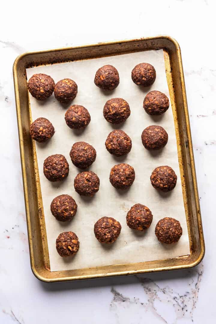 Overhead of bourbon balls after shaping.