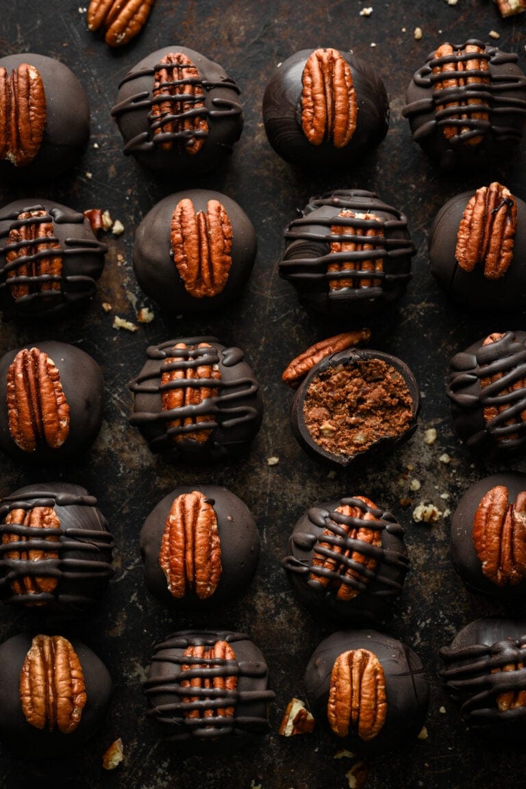 Overhead view of bourbon balls.