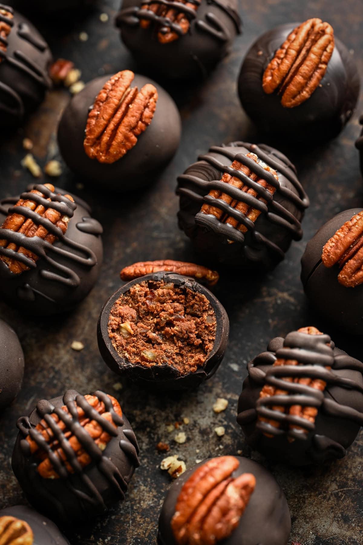 Overhead view of bourbon balls.