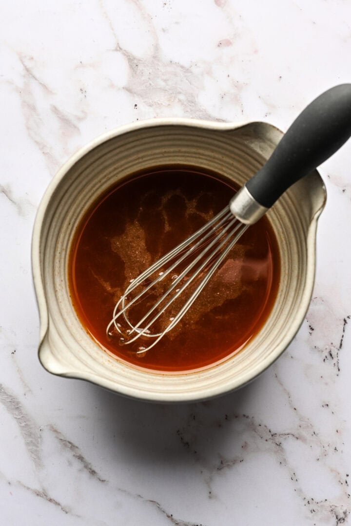 Wet ingredients in a bowl.