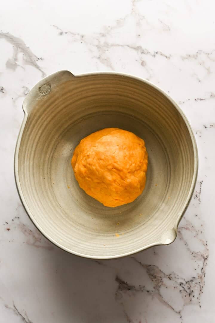 Dough after mixing in cheddar cheese.