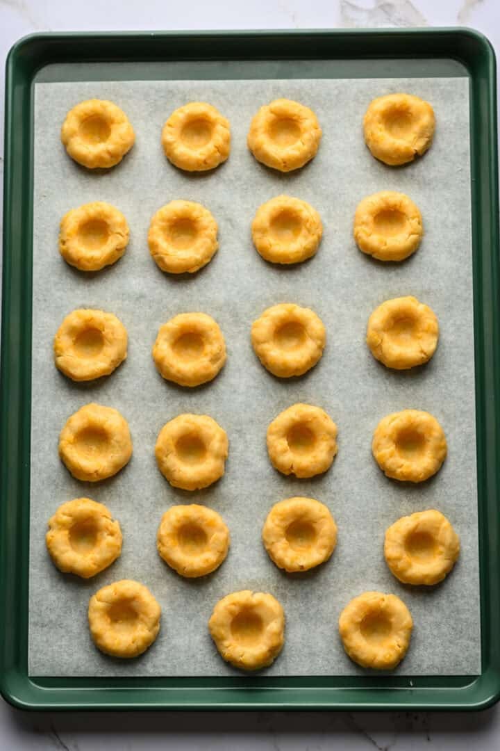 Overhead view of thumbprints before baking.