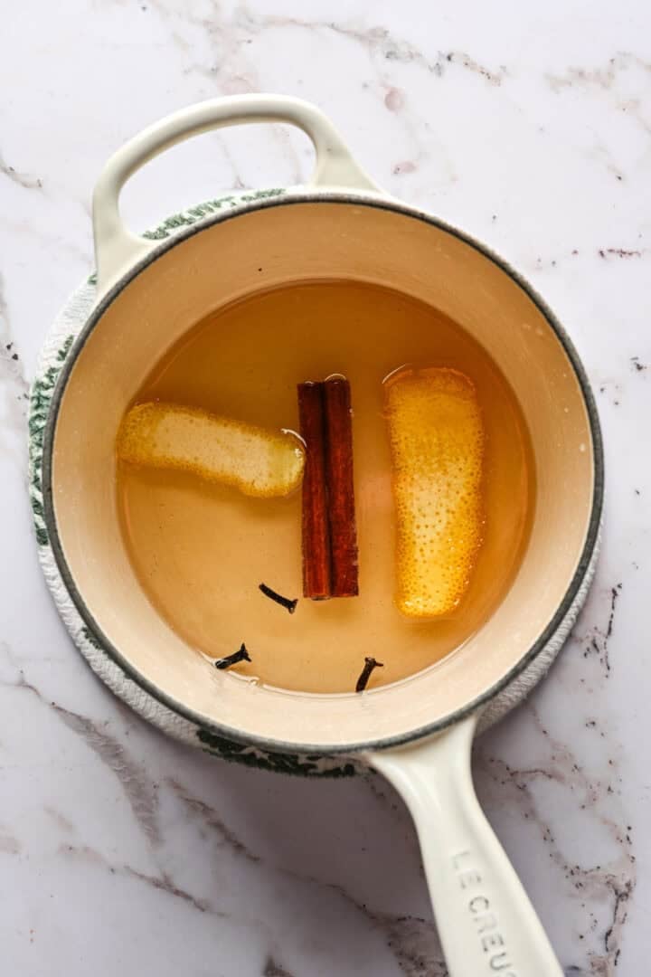 orange cinnamon clove syrup after infusing.