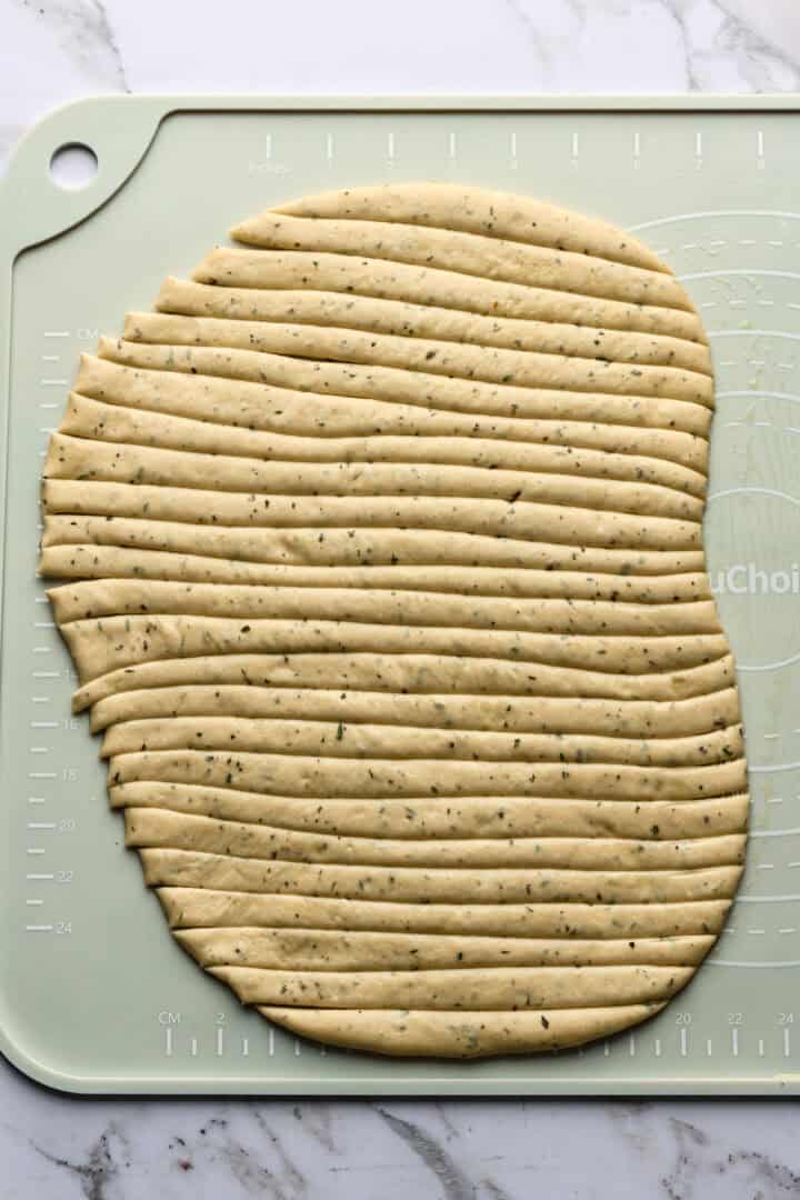 Grissini rectangle cut into strips.