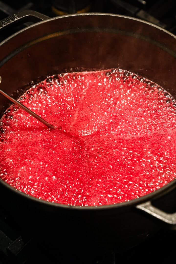 Pate de fruit as it starts to boil.