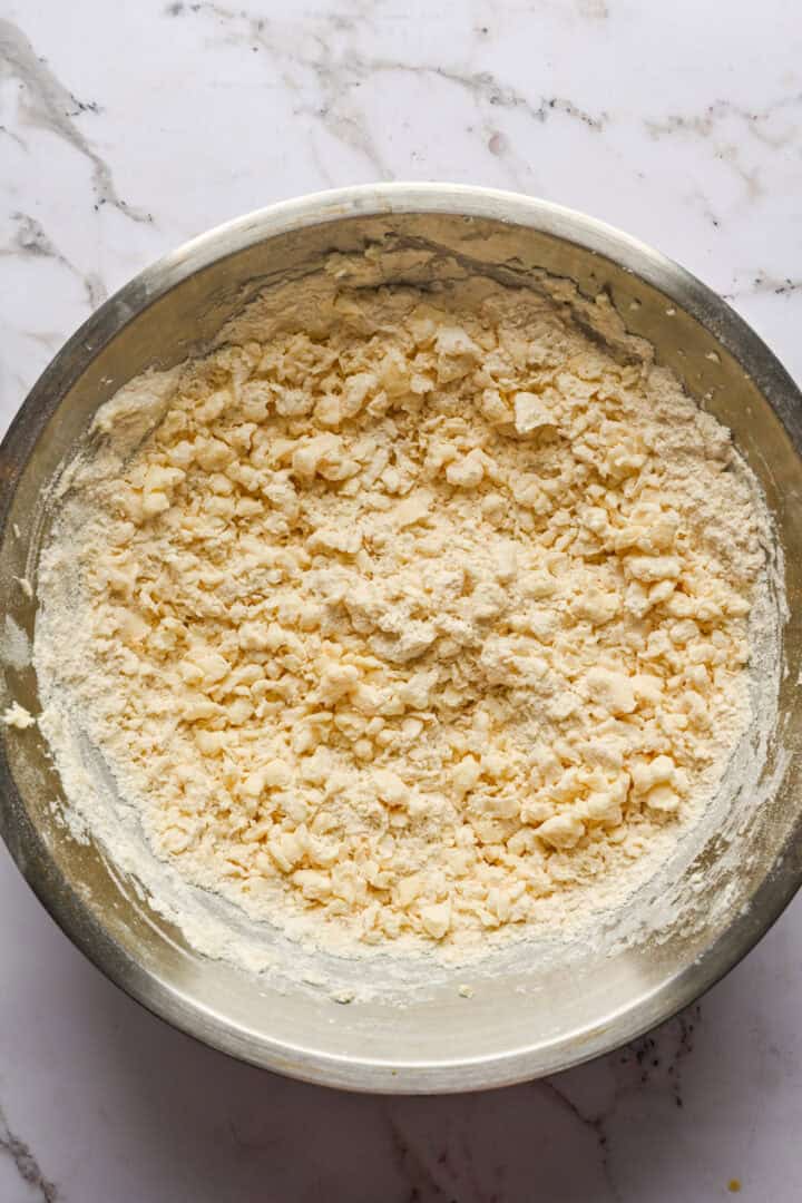 dry and wet ingredients combined for cookie dough.