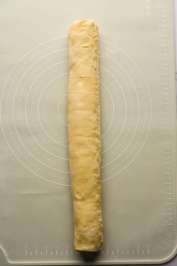 Sausage rolled into puff pastry.