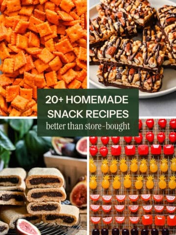 4 photos of homemade snacks with a text overlay.
