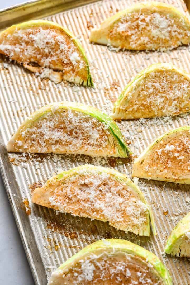 Overhead view of cabbage before baking.