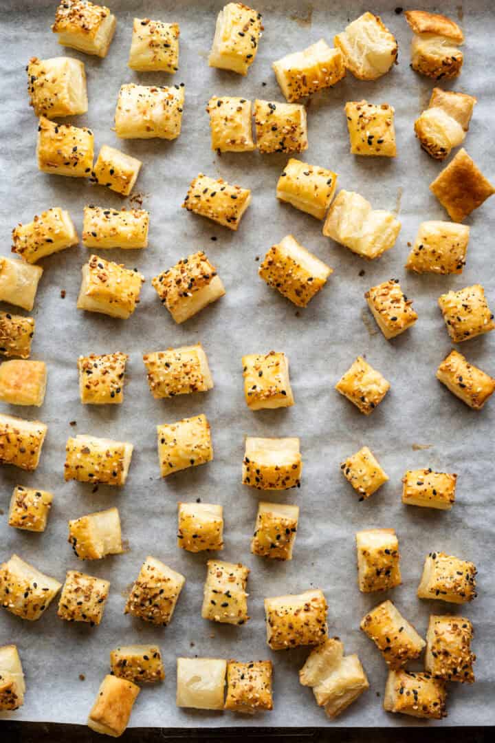 Pot pie croutons after baking.