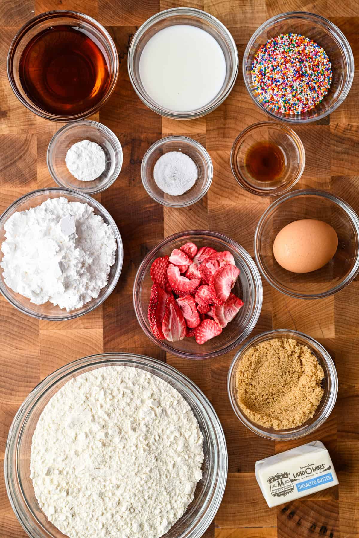 Overhead view of animal cookie ingredients.