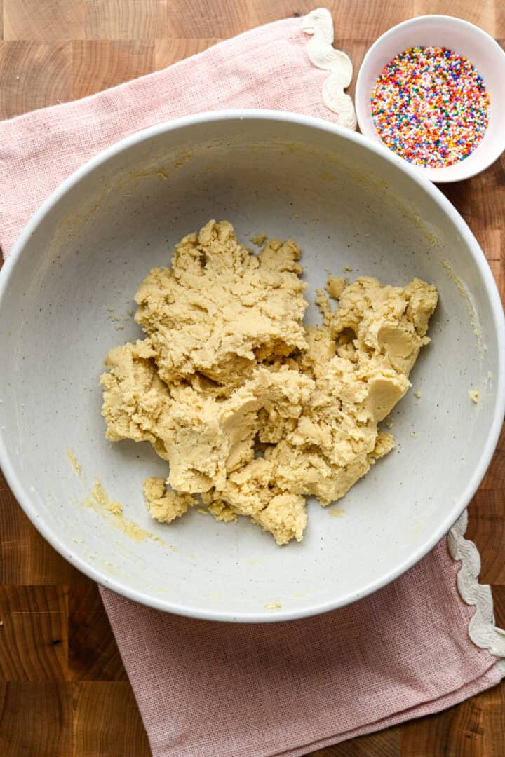 Animal cookie dough in a bow.