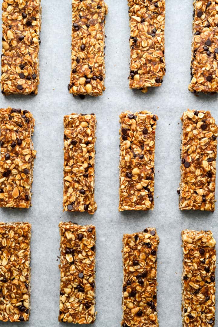 Homemade granola bars before baking on sheet pan.