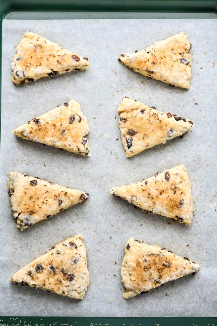 Irish soda bread scones on a baking sheet before baking.