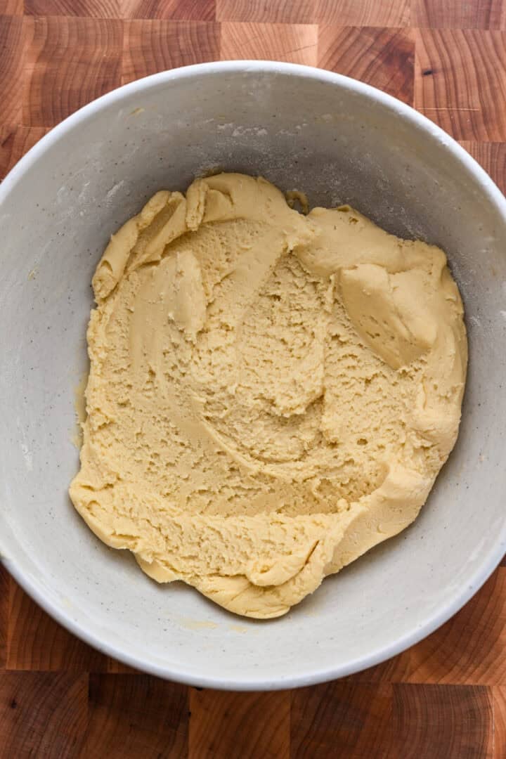 Sugar cookie dough in a bowl.