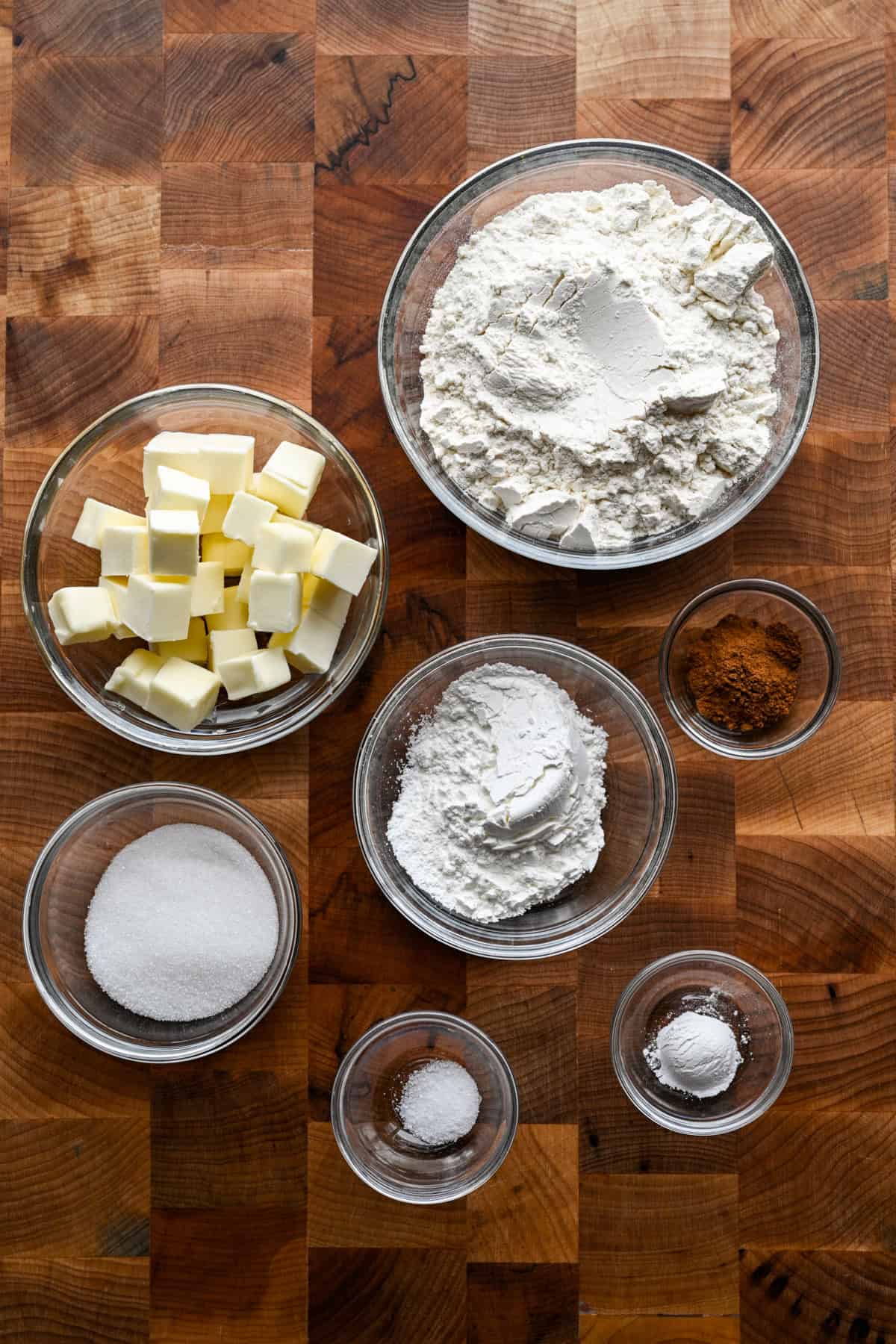 Overhead view of cinnamon toast crunch ingredients.