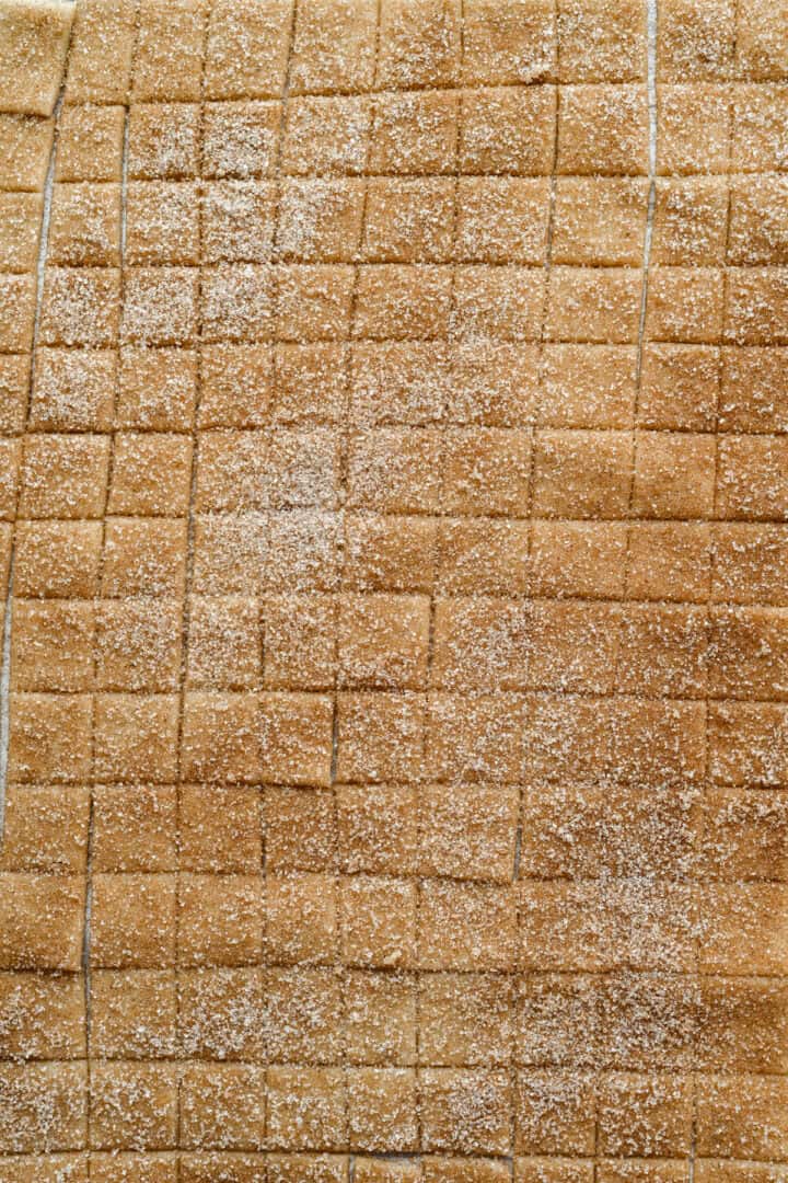 Dough cut into squares.