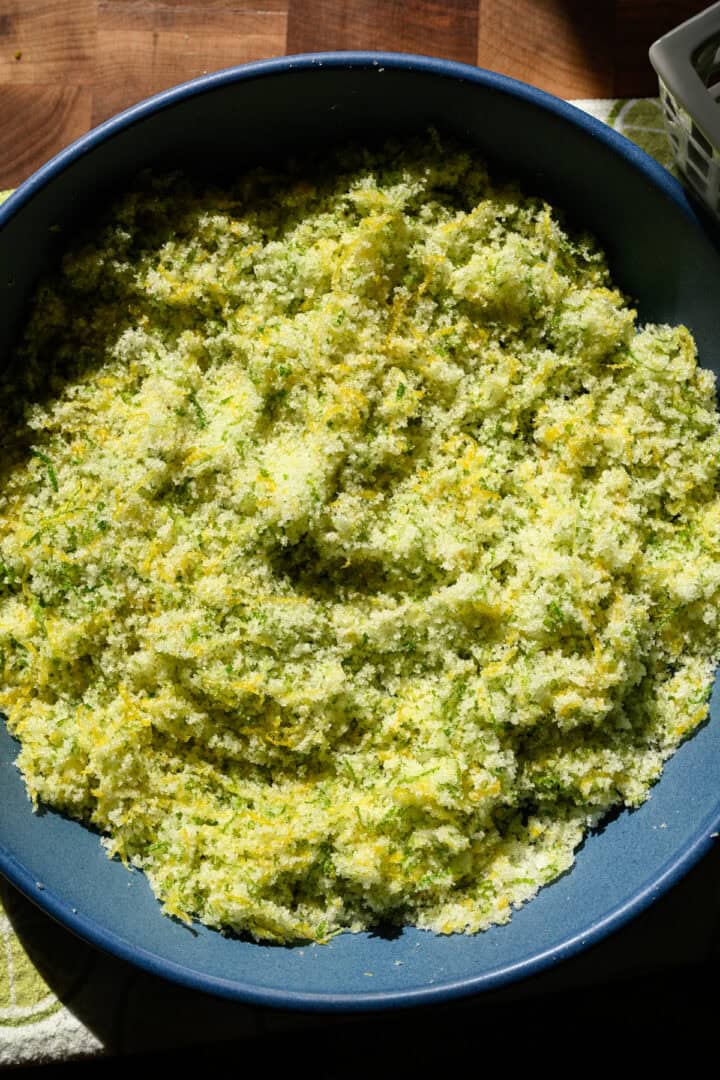 Lemon and lime zest mixed together with sugar.