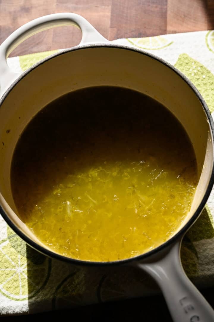 Homemade sprite syrup after simmering.