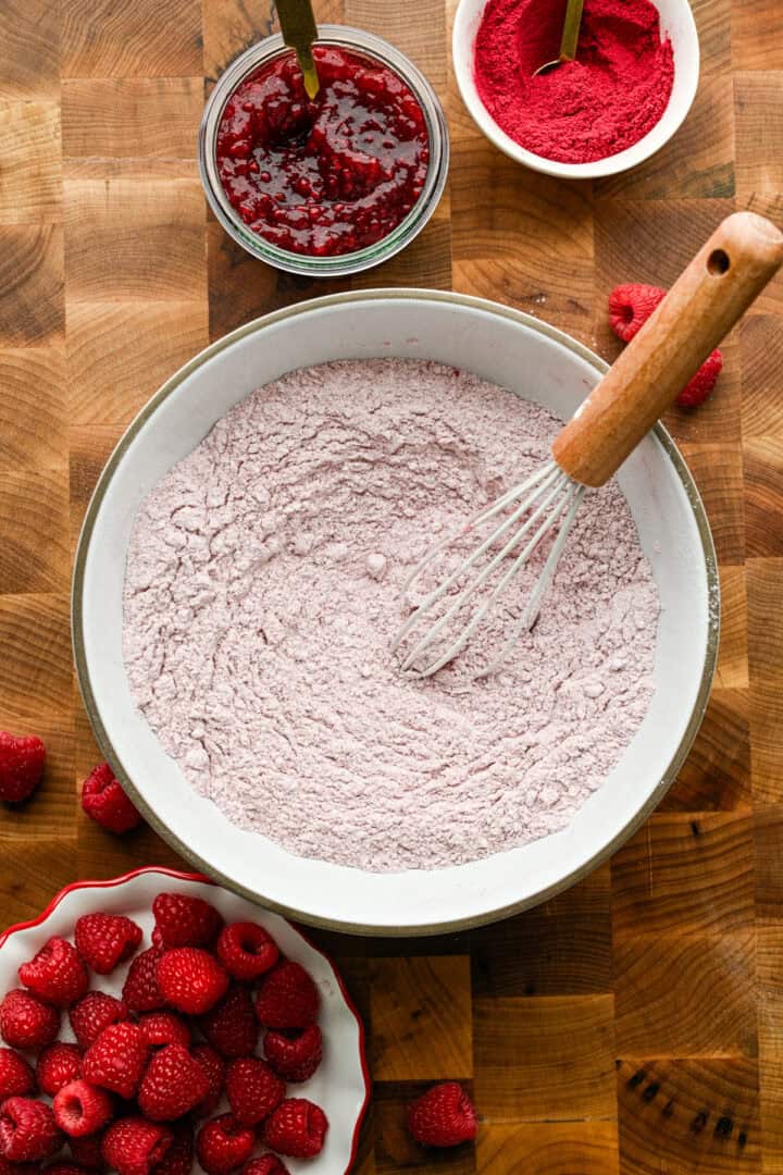 Dry ingredients mixed together in a bowl.