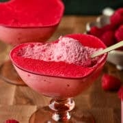 Close up view of raspberry mousse.