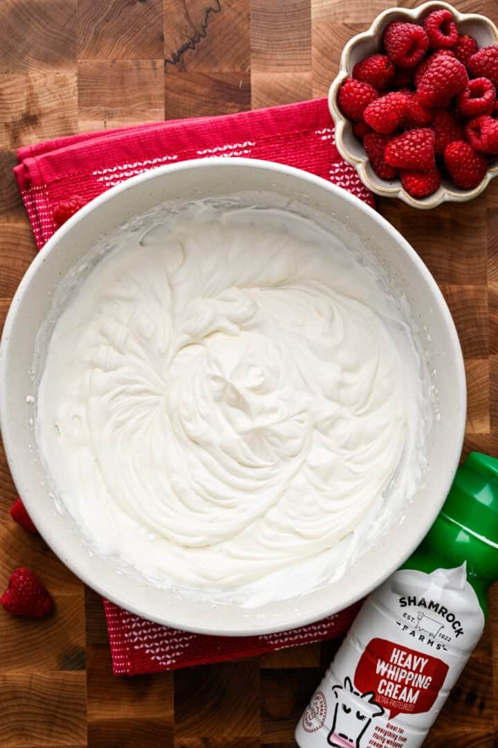 Whipping cream after being whipped.