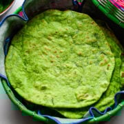 Overhead view of spinach tortillas.