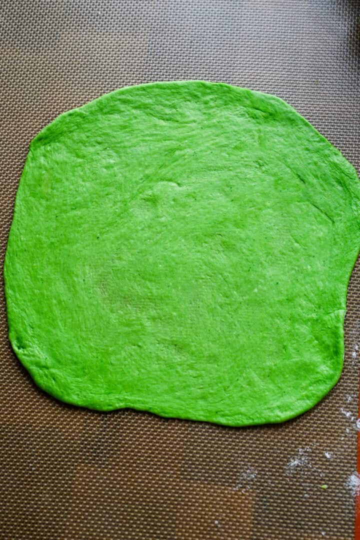 Overhead view of tortilla after rolling it.