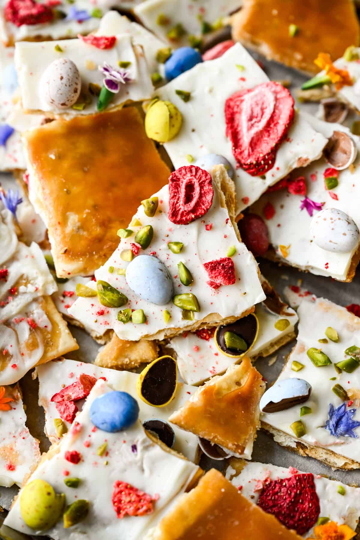 Overhead view of easter crack pieces.