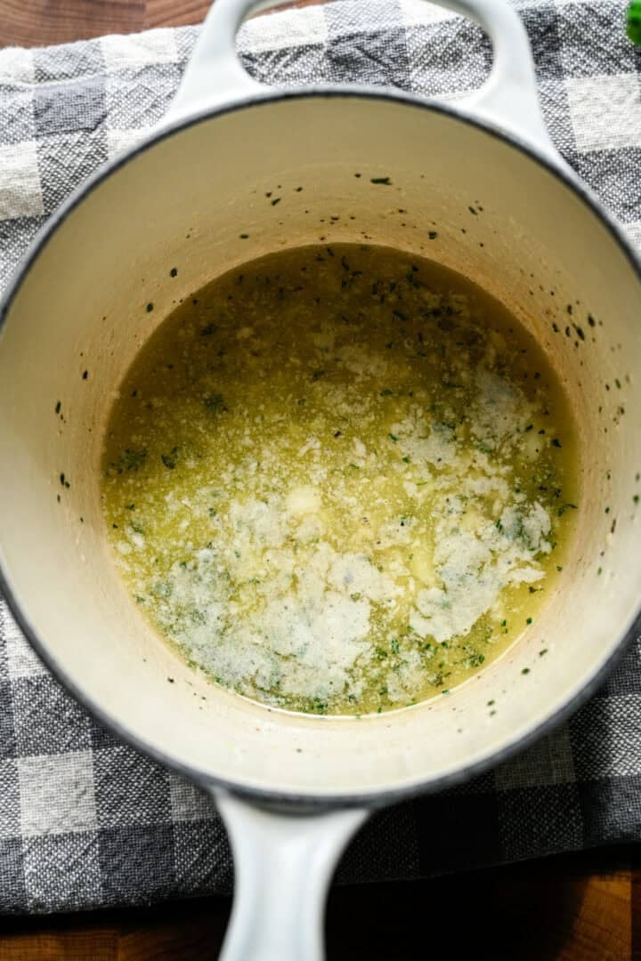 Melted butter and other ingredients in a pot.