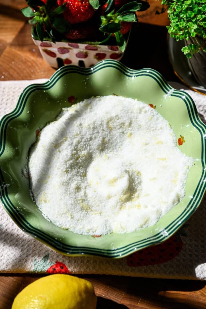 Sugar messaged with a bit of lemon zest.