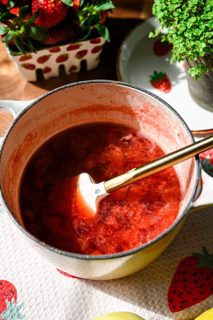 Overhead view of cooked strawberries.