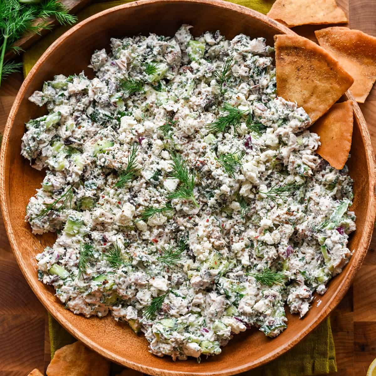 Tzatziki chicken salad in a serving bowl.