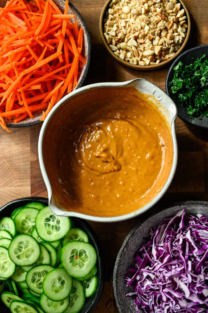 Overhead view of peanut marinade.