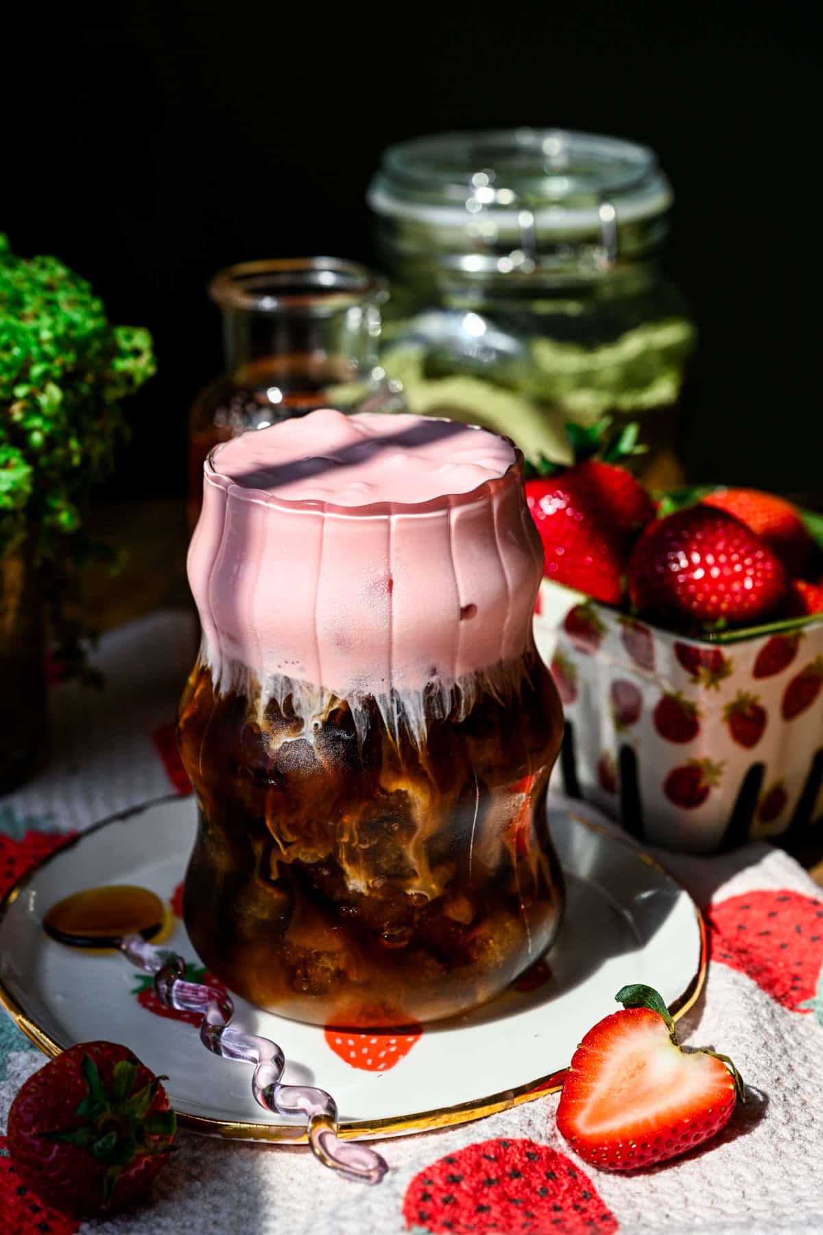 Cold brew topped with strawberry cold foam.