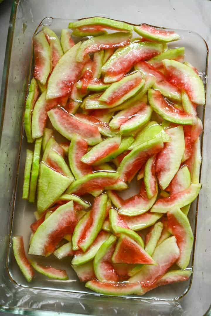 Watermelon rinds after macerating overnight.