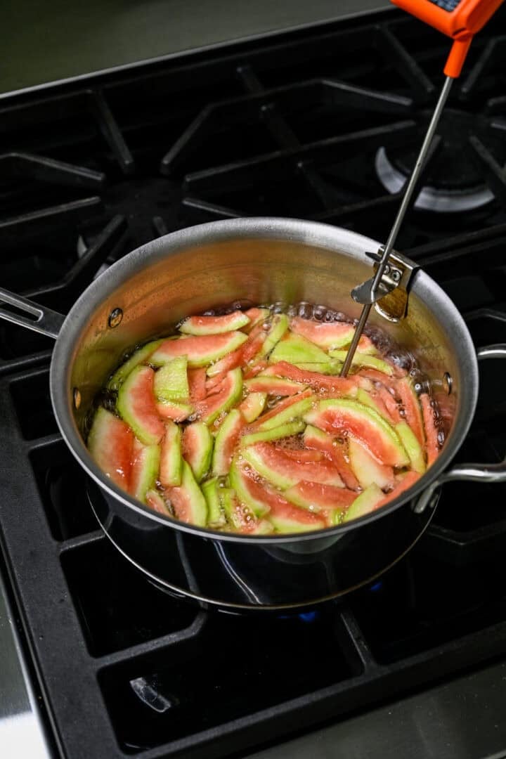 Watermelon rinds at the beginning of cooking.