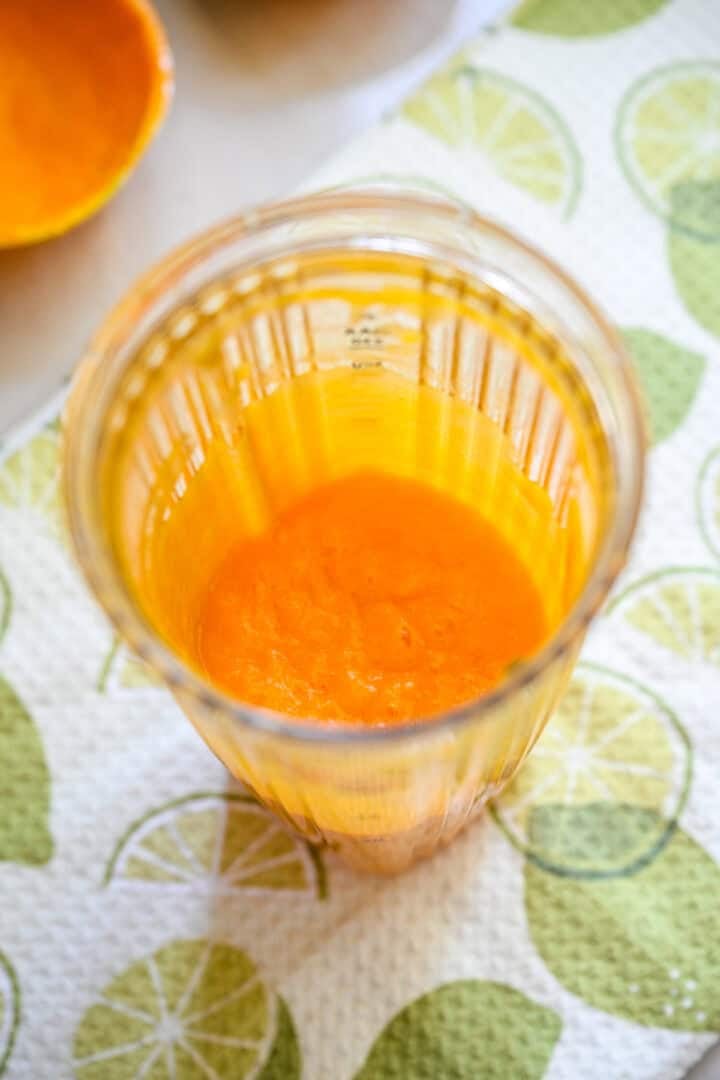 Overhead view of blended mango.