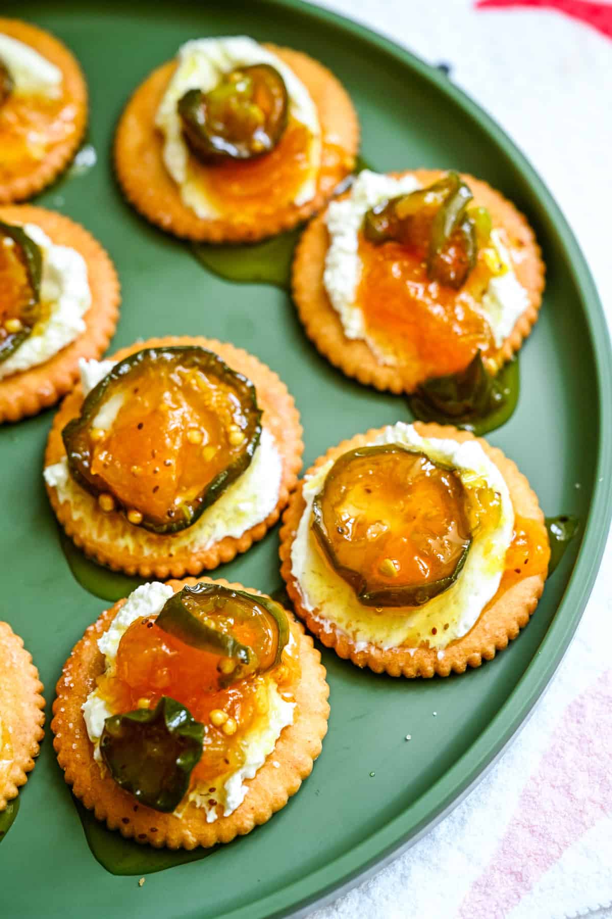 Cowboy candy atop ritz crackers.