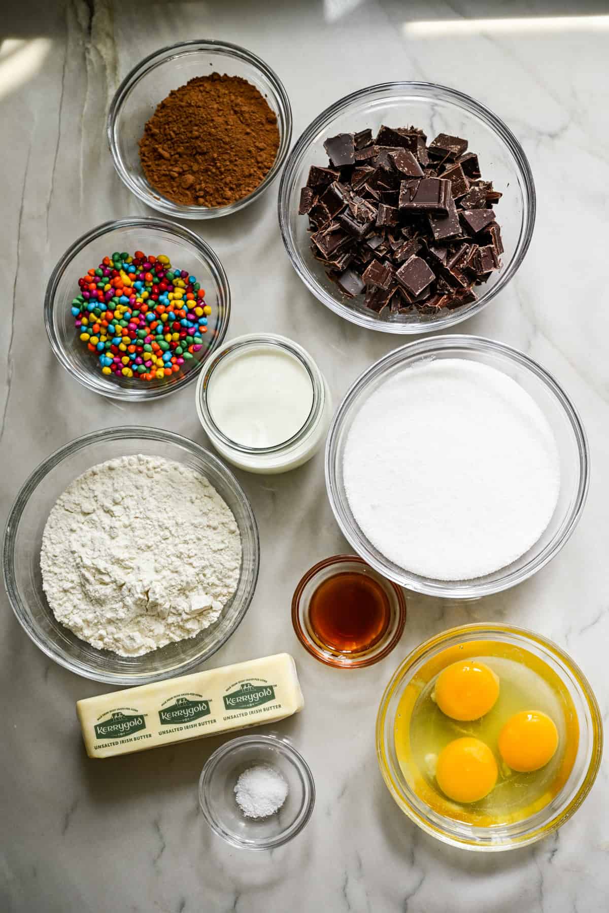 Overhead view of cosmic brownie ingredients.