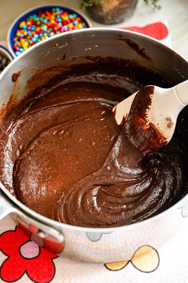 Brownie batter after adding in dry ingredients.