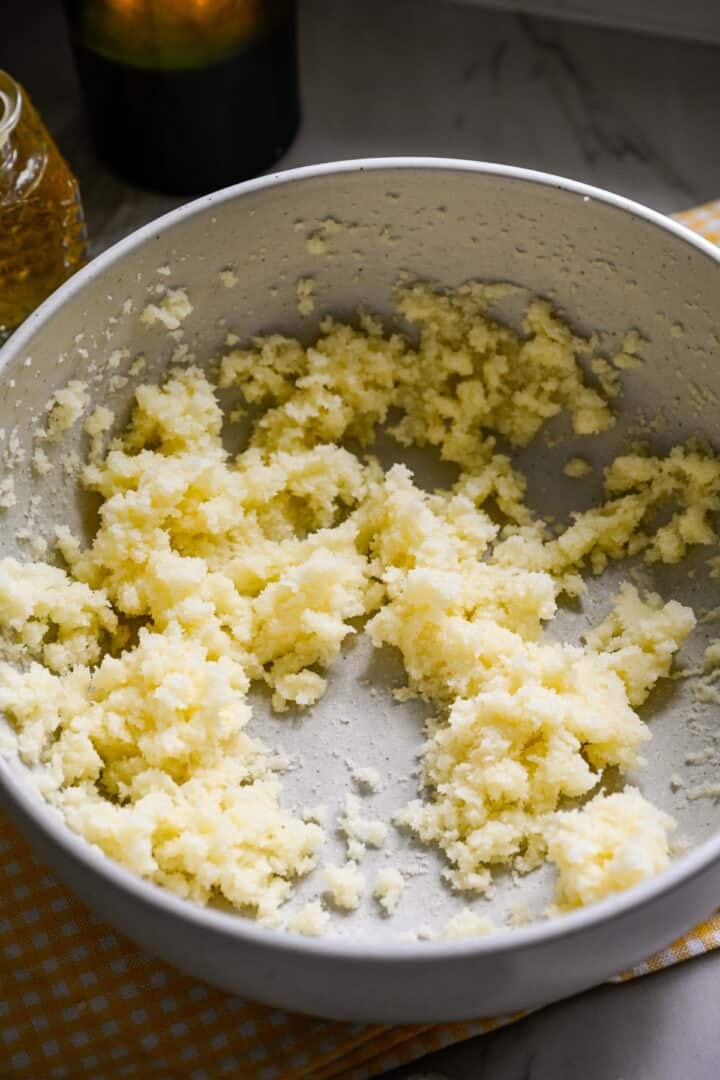 butter and sugar mixed in a bowl.