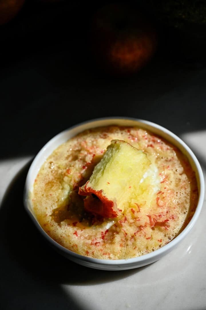 Overhead view of grated apple.